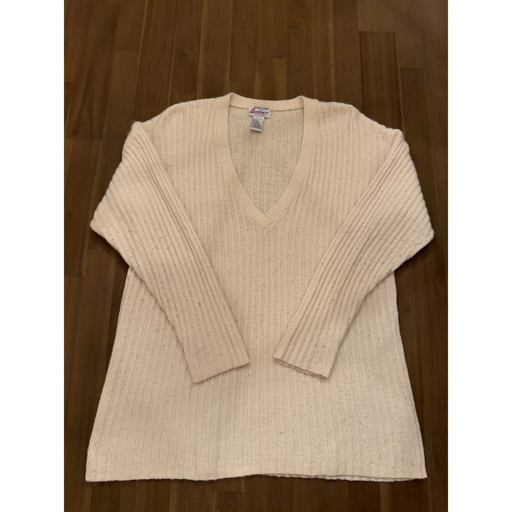 EXTRA ENERGY by‎ de Rothschild Cream V Neck Ribbed Long Sleeve OS Vintage